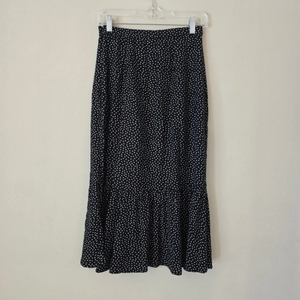 Abercrombie & Fitch‎ Black Polka Dot Ruffle Hem Midi Skirt Size XS Bohemian